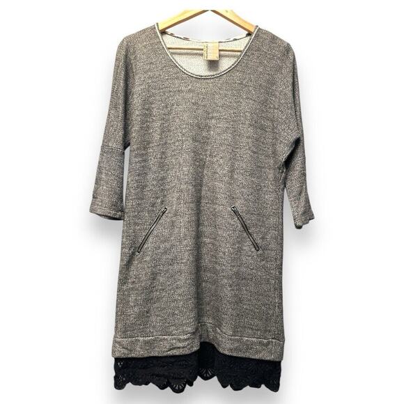 Anthropologie Dolan Fiona Dark Grey Black‎ Lace Hem Tunic Dress Medium - Picture 1 of 11